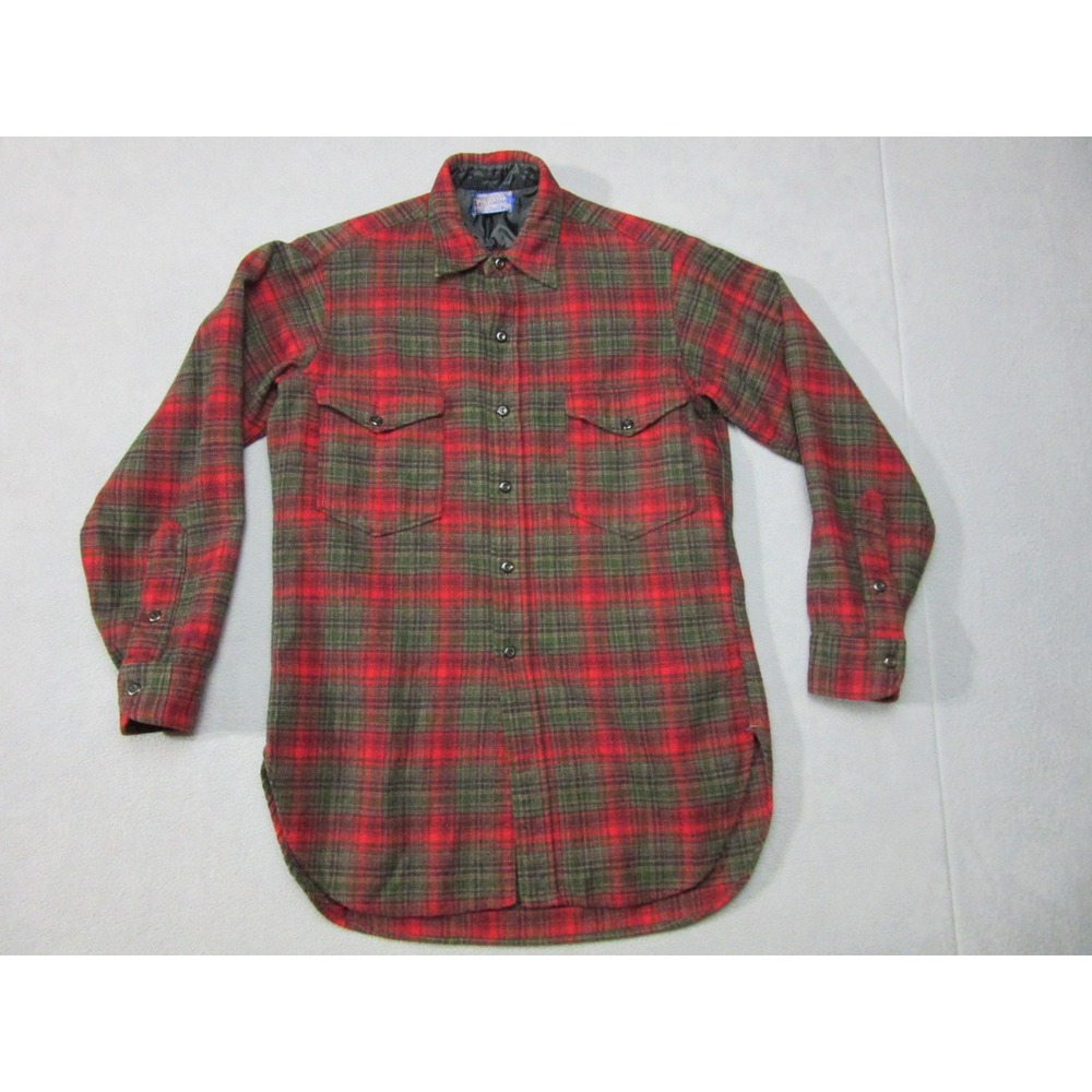 Vintage Pendleton Shirt Mens Medium 15 Red Plaid Virgin Wool Flannel Button Up